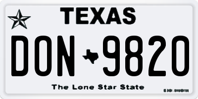 TX license plate DON9820