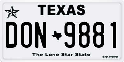 TX license plate DON9881