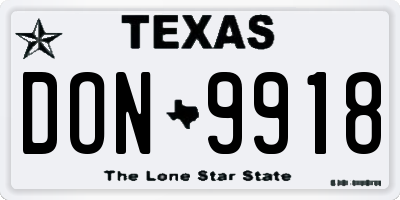 TX license plate DON9918