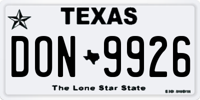 TX license plate DON9926