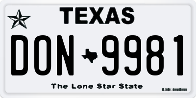 TX license plate DON9981