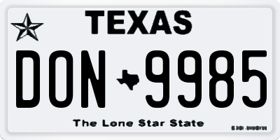 TX license plate DON9985