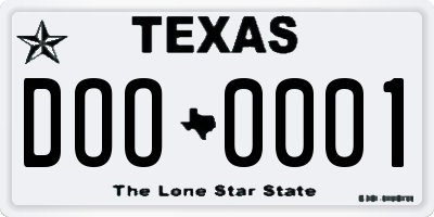TX license plate DOO0001