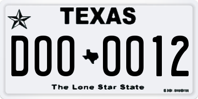 TX license plate DOO0012