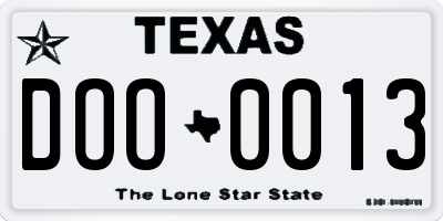 TX license plate DOO0013