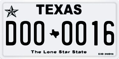 TX license plate DOO0016
