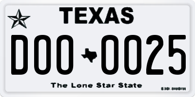TX license plate DOO0025