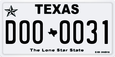 TX license plate DOO0031