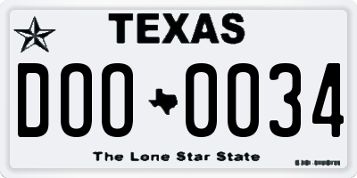 TX license plate DOO0034