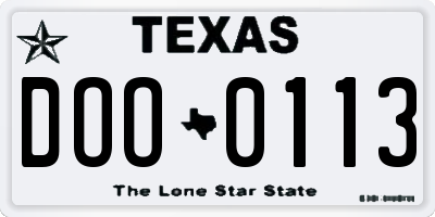TX license plate DOO0113