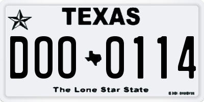 TX license plate DOO0114