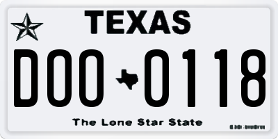 TX license plate DOO0118