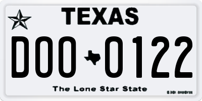 TX license plate DOO0122