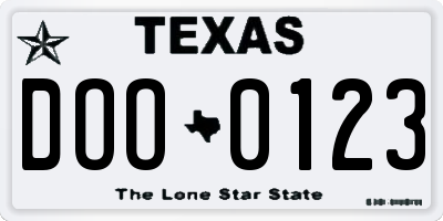 TX license plate DOO0123