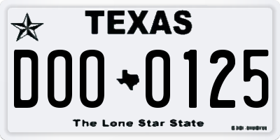 TX license plate DOO0125