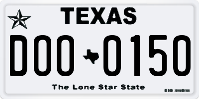 TX license plate DOO0150