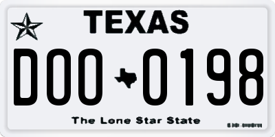 TX license plate DOO0198