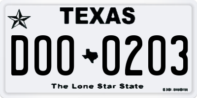 TX license plate DOO0203