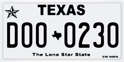 TX license plate DOO0230