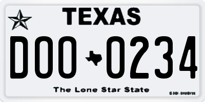 TX license plate DOO0234
