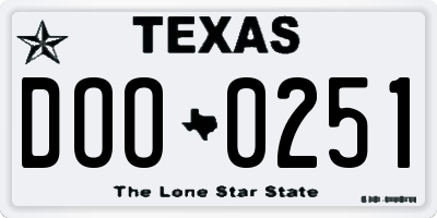 TX license plate DOO0251