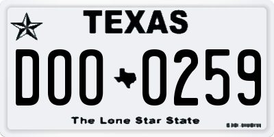 TX license plate DOO0259