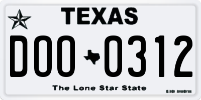 TX license plate DOO0312