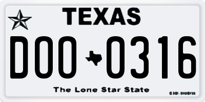 TX license plate DOO0316