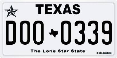 TX license plate DOO0339