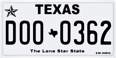 TX license plate DOO0362