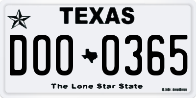 TX license plate DOO0365