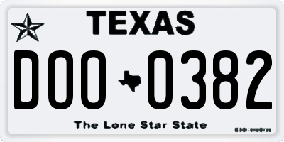 TX license plate DOO0382