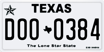 TX license plate DOO0384
