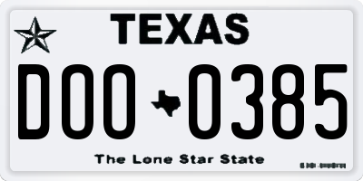 TX license plate DOO0385