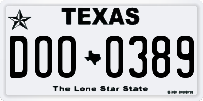 TX license plate DOO0389