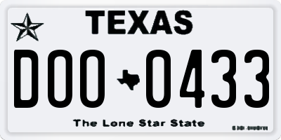 TX license plate DOO0433