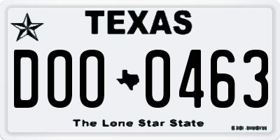 TX license plate DOO0463