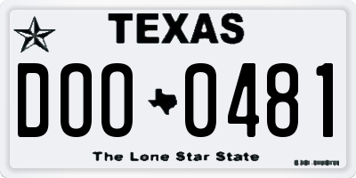 TX license plate DOO0481