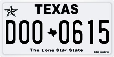 TX license plate DOO0615