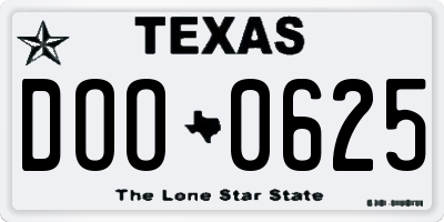 TX license plate DOO0625