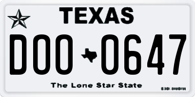 TX license plate DOO0647