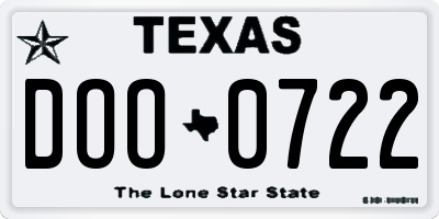 TX license plate DOO0722