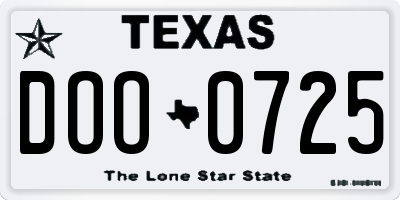 TX license plate DOO0725