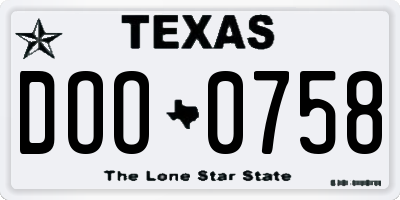TX license plate DOO0758