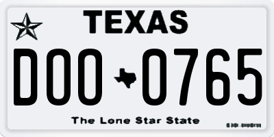 TX license plate DOO0765
