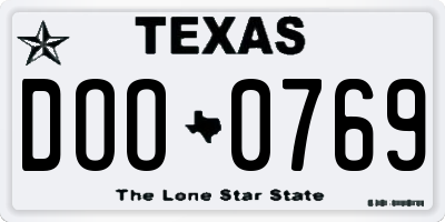 TX license plate DOO0769