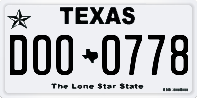 TX license plate DOO0778
