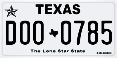 TX license plate DOO0785