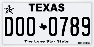TX license plate DOO0789