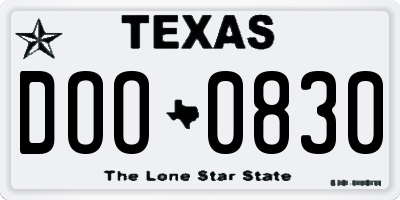 TX license plate DOO0830